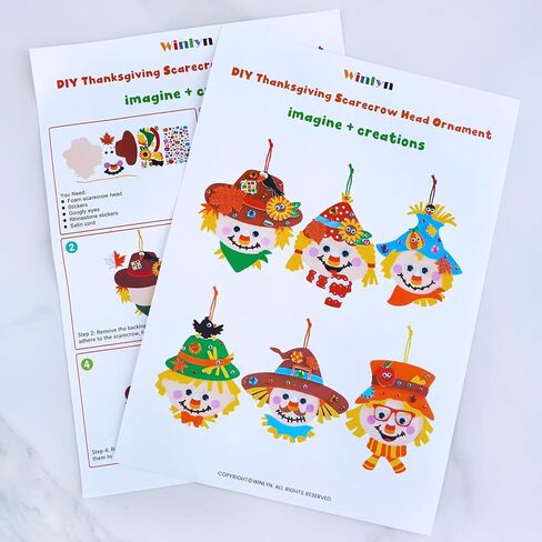 Winlyn 24 Sets Fall Craft Kits Autumn Scarecrow Crafts Fall Scarecrow Head Craft Kits Maple Leaves Pumpkins Harvest Foam Stickers Arts and Crafts for Kids Classroom Activities Holiday Party Favors in Saudi Arabia
