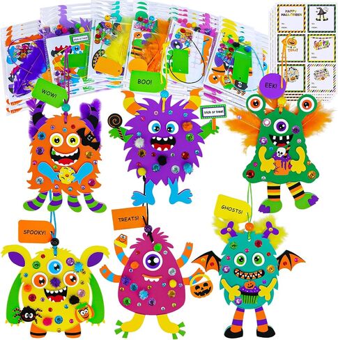 Winlyn 24 Sets Halloween Fall Crafts Kits for Kids Diy Monster Olments Foam Monster Monster Crafts Arts and Classe for Kids Classroom Art Party Favors in Saudi Arabia