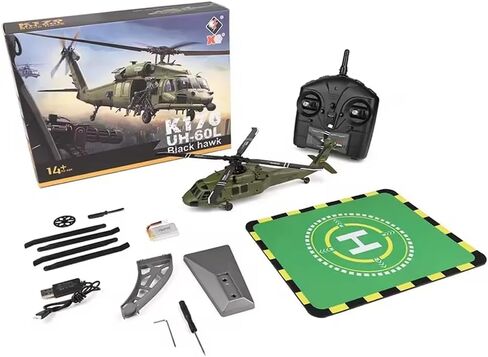 طائرة هليكوبتر K170 UH60L RC مع Gyro 6 محاور ، 2.4G 4CH طائرة هليكوبتر العسكرية التي يتم التحكم فيها عن بُعد محرك 6G محرك للمبتدئين للمبتدئين البالغين in Kuwait