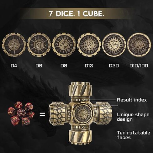 DND Spinner Dice-7-in-1 metal polyhedral dice with with jacks jacks و 4 wheel spinners | تخفيف الإجهاد ، سهل القراءة ، هدية رائعة وملحقات لـ DM ، Gamer & Collector (النمط B) in Kuwait