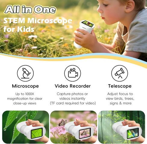 Digital Digital 1000x Zoom Mini Pocket Microscope ، HD Photo & Video Recording مع بطاقة TF 8 جيجابايت ، ألعاب تعليمية للفتيان 3 4 5 6 7 8+ سنوات ، هدايا عيد ميلاد STEM in Kuwait