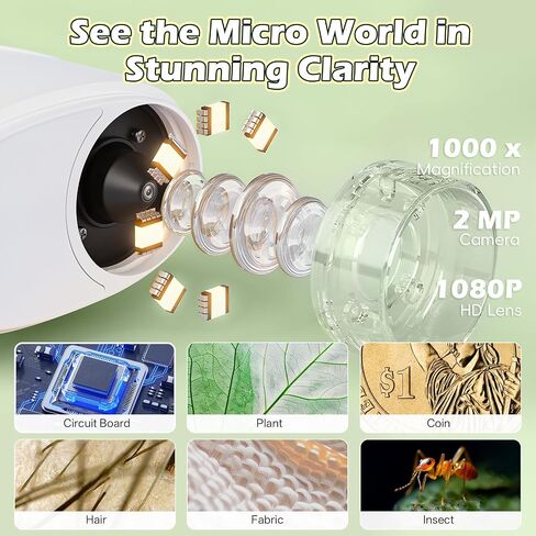 Digital Digital 1000x Zoom Mini Pocket Microscope ، HD Photo & Video Recording مع بطاقة TF 8 جيجابايت ، ألعاب تعليمية للفتيان 3 4 5 6 7 8+ سنوات ، هدايا عيد ميلاد STEM in Kuwait