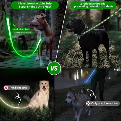 مقود الكلب LED ، Light Up Dog Leash 4 أقدام مضاءة بالكامل USB مقاومة للماء ، مقاوم نايلون عاكسة مع مقبض مبطن للمشي ليلة الكلاب ، توهج السلامة في الظلام للحيوانات الأليفة الكبيرة المتوسطة in Kuwait