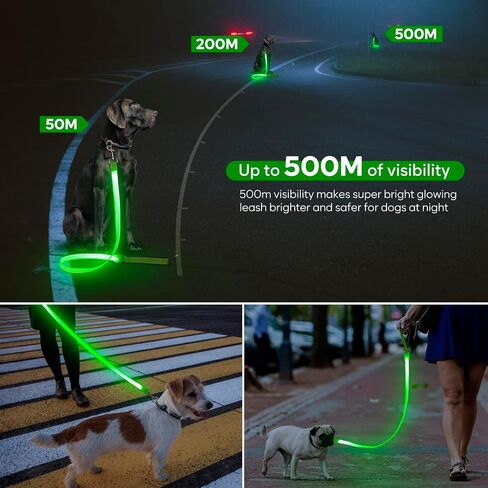 مقود الكلب LED ، Light Up Dog Leash 4 أقدام مضاءة بالكامل USB مقاومة للماء ، مقاوم نايلون عاكسة مع مقبض مبطن للمشي ليلة الكلاب ، توهج السلامة في الظلام للحيوانات الأليفة الكبيرة المتوسطة in Kuwait