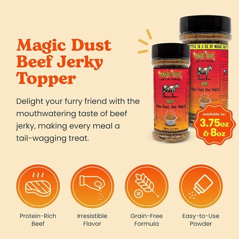 Wild Meadow Farms - Magic Dust Beef Topper ، وبروتين واحد من طراز Pet Food Topper للكلاب والقطط ، ويعزز النكهة ورفع الإثارة في وقت الوجبة من أجل أكلة من الصعب إرضاءها - 3.5 أوقية في نكهة اللحم البقري in Kuwait