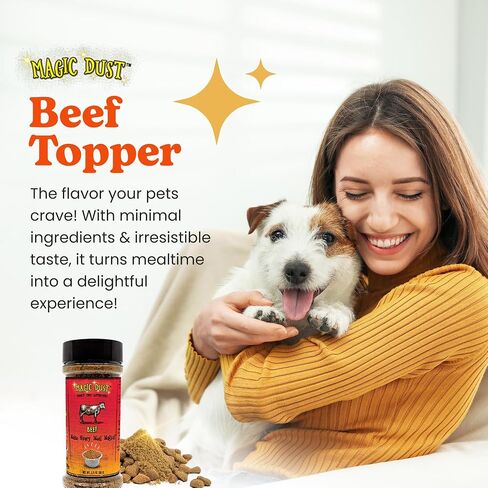 Wild Meadow Farms - Magic Dust Beef Topper ، وبروتين واحد من طراز Pet Food Topper للكلاب والقطط ، ويعزز النكهة ورفع الإثارة في وقت الوجبة من أجل أكلة من الصعب إرضاءها - 3.5 أوقية في نكهة اللحم البقري in Kuwait