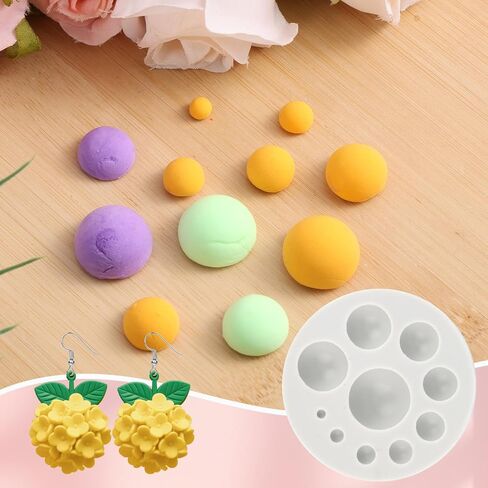 Half Round Ball Polymer Clay Mold, 10 Sizes Silicone Air Dry Clay Hemisphere Maker Perfect for Jewelry Making Earrings Decoration Kit and DIY Craft Projects Tools in Saudi Arabia