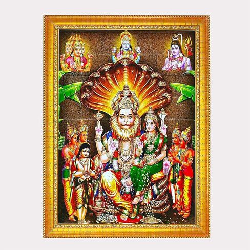 Narasimha Lakshmii Narasimha Swamy Lord Narsingh Bhagwan Wall Painting Framed Home Temple Decor Diwali Pooja Puja, Festivals 12 x 10 inch in Kuwait
