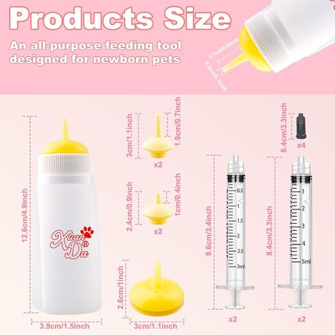 Kitten Bottle Feeding kit with Feeding Nipple and Syringe, Soft Silicone Nursing Pet Feeding Bottle, Ventilation Valve Resistant Tearing for Small Puppies, Kittens, Rabbit (M Nipple-Yellow) in Saudi Arabia