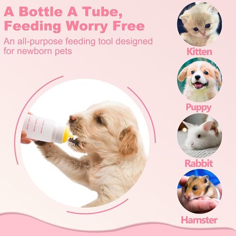 Kitten Bottle Feeding kit with Feeding Nipple and Syringe, Soft Silicone Nursing Pet Feeding Bottle, Ventilation Valve Resistant Tearing for Small Puppies, Kittens, Rabbit (M Nipple-Yellow) in Saudi Arabia