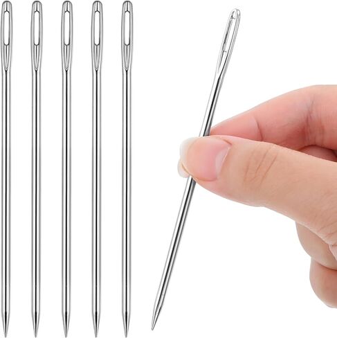5pcs 4 "إبر اللحف الطويلة إبر خياطة يدوية إبرة تنجيد العين الكبيرة لخياطة اللحف باليد مع أنبوب التخزين لمشاريع خياطة DIY ، طولها 10 سم ، 3 مم in Kuwait