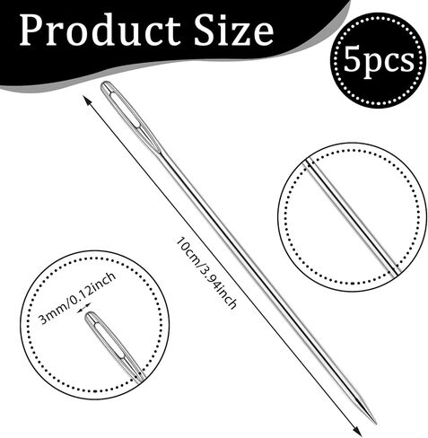 5pcs 4 "إبر اللحف الطويلة إبر خياطة يدوية إبرة تنجيد العين الكبيرة لخياطة اللحف باليد مع أنبوب التخزين لمشاريع خياطة DIY ، طولها 10 سم ، 3 مم in Kuwait