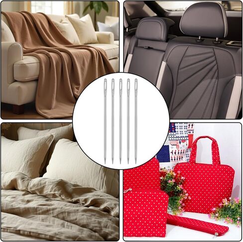 5pcs 4 "إبر اللحف الطويلة إبر خياطة يدوية إبرة تنجيد العين الكبيرة لخياطة اللحف باليد مع أنبوب التخزين لمشاريع خياطة DIY ، طولها 10 سم ، 3 مم in Kuwait