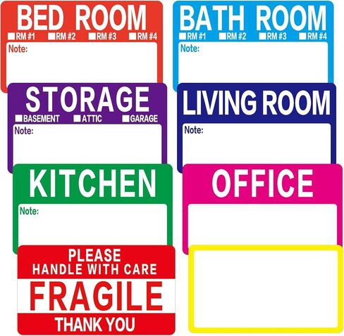 300 Count 3.5 x 2 Large Home Moving Packing Box Labels for 3-4 Bedroom House with Writable Notes Areas, 7 Color Coded Moving Labels for Boxes + Fragile Moving Stickers in Saudi Arabia