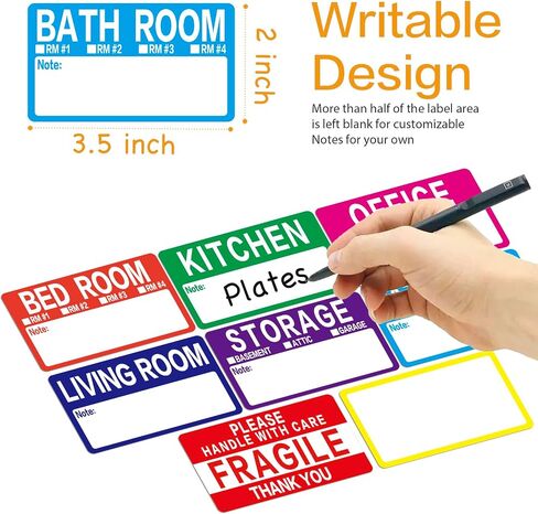 300 Count 3.5 x 2 Large Home Moving Packing Box Labels for 3-4 Bedroom House with Writable Notes Areas, 7 Color Coded Moving Labels for Boxes + Fragile Moving Stickers in Saudi Arabia