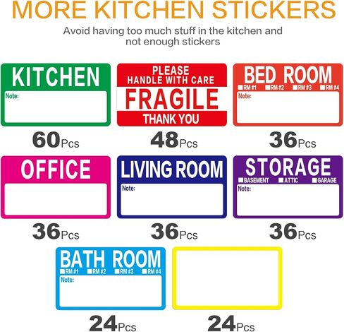 300 Count 3.5 x 2 Large Home Moving Packing Box Labels for 3-4 Bedroom House with Writable Notes Areas, 7 Color Coded Moving Labels for Boxes + Fragile Moving Stickers in Saudi Arabia