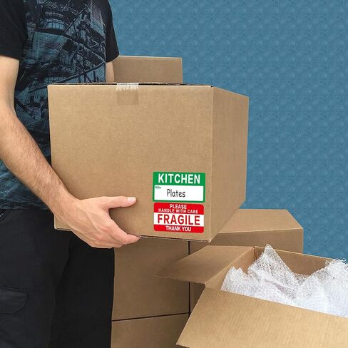 300 Count 3.5 x 2 Large Home Moving Packing Box Labels for 3-4 Bedroom House with Writable Notes Areas, 7 Color Coded Moving Labels for Boxes + Fragile Moving Stickers in Saudi Arabia