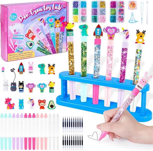 Subao 55+ DIY Glitter Gel Making Kit ، استوديو Creator Pen ، اصنع 15 أقلامًا لطيفة لطيفة ، فنون إبداعية وحرف للأطفال من العمر 5 6 7 8 ، هدايا عيد الميلاد للفتيات 9 10 11 12 سنة in Kuwait