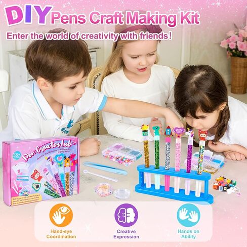 Subao 55+ DIY Glitter Gel Making Kit ، استوديو Creator Pen ، اصنع 15 أقلامًا لطيفة لطيفة ، فنون إبداعية وحرف للأطفال من العمر 5 6 7 8 ، هدايا عيد الميلاد للفتيات 9 10 11 12 سنة in Kuwait