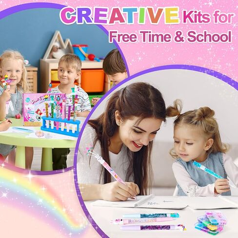 Subao 55+ DIY Glitter Gel Making Kit ، استوديو Creator Pen ، اصنع 15 أقلامًا لطيفة لطيفة ، فنون إبداعية وحرف للأطفال من العمر 5 6 7 8 ، هدايا عيد الميلاد للفتيات 9 10 11 12 سنة in Kuwait