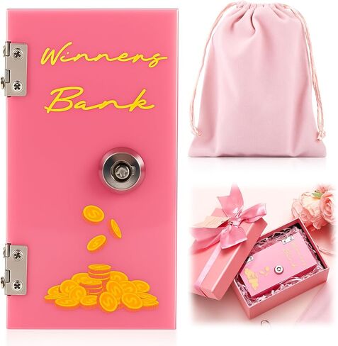 Pocket Size Acrylic Cash Box, Pink Winners Bank Small Portable Money Slot with 2 Keys and Storage Bag Gift Box, Cash Organizer Gift, Stops Addictive Urges to Casino in Saudi Arabia
