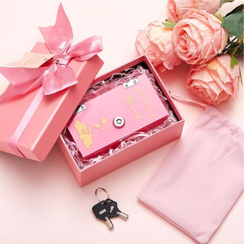 Pocket Size Acrylic Cash Box, Pink Winners Bank Small Portable Money Slot with 2 Keys and Storage Bag Gift Box, Cash Organizer Gift, Stops Addictive Urges to Casino in Saudi Arabia