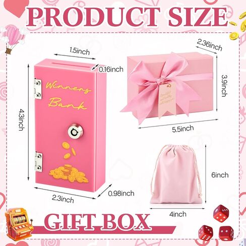 Pocket Size Acrylic Cash Box, Pink Winners Bank Small Portable Money Slot with 2 Keys and Storage Bag Gift Box, Cash Organizer Gift, Stops Addictive Urges to Casino in Saudi Arabia