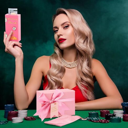 Pocket Size Acrylic Cash Box, Pink Winners Bank Small Portable Money Slot with 2 Keys and Storage Bag Gift Box, Cash Organizer Gift, Stops Addictive Urges to Casino in Saudi Arabia
