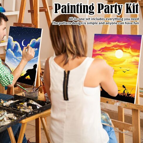 Nuberlic 2 Pack 8x10 Canvas مسبقًا للطلاء للبالغين Sip و Paint Kit for Come's Date Night Party Supplies Favors Day Gift Sunset و Starry Night in Kuwait