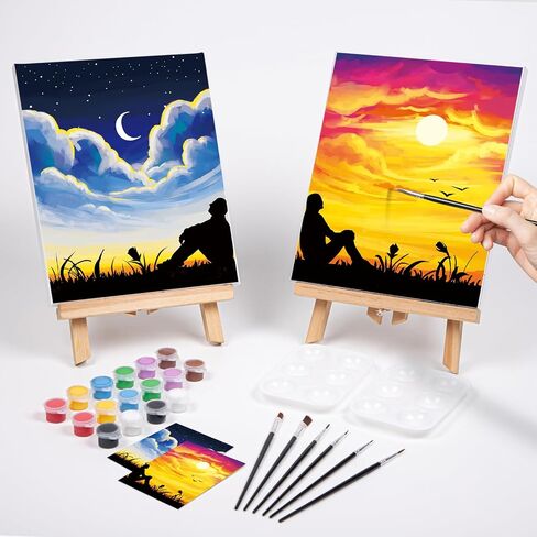 Nuberlic 2 Pack 8x10 Canvas مسبقًا للطلاء للبالغين Sip و Paint Kit for Come's Date Night Party Supplies Favors Day Gift Sunset و Starry Night in Kuwait