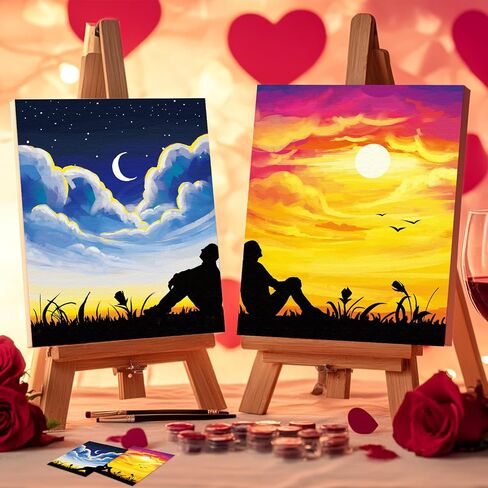 Nuberlic 2 Pack 8x10 Canvas مسبقًا للطلاء للبالغين Sip و Paint Kit for Come's Date Night Party Supplies Favors Day Gift Sunset و Starry Night in Kuwait