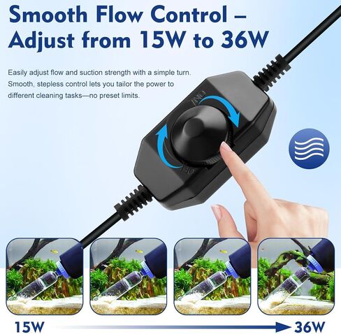 AQQA DC 36W Electric Aquarium Facuum Cleaner 6-in-1 طقم تنظيف أسماك متعدد الوظائف لإزالة الأوساخ ، وتغيير الماء ، ورمال الغسيل ، ودش مياه السلاحف ، ودورة الماء بقوة قابلة للتعديل in Kuwait