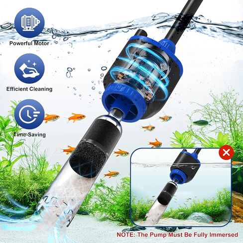 AQQA DC 36W Electric Aquarium Facuum Cleaner 6-in-1 طقم تنظيف أسماك متعدد الوظائف لإزالة الأوساخ ، وتغيير الماء ، ورمال الغسيل ، ودش مياه السلاحف ، ودورة الماء بقوة قابلة للتعديل in Kuwait