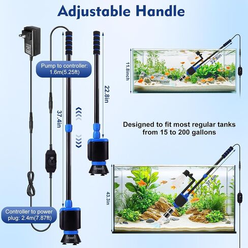 AQQA DC 36W Electric Aquarium Facuum Cleaner 6-in-1 طقم تنظيف أسماك متعدد الوظائف لإزالة الأوساخ ، وتغيير الماء ، ورمال الغسيل ، ودش مياه السلاحف ، ودورة الماء بقوة قابلة للتعديل in Kuwait