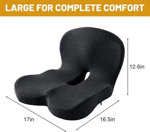 Memory Foam Office Chair Cushion, L-Shaped Integrated Seat Cushions, Chair Seat Cushion for Lower Back Tailbone Protection, Lumbar Support (Black Gray) in Kuwait