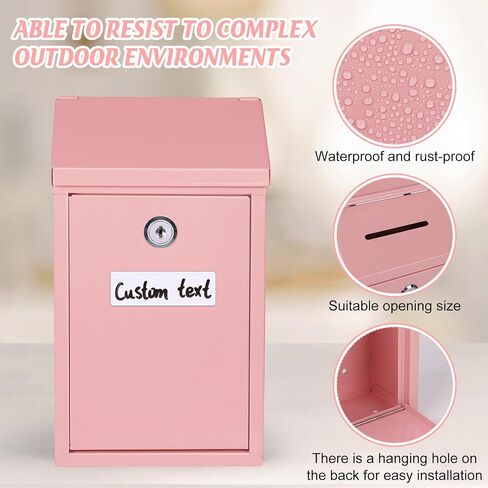 Metal Donation Box Charity Steel Collection Box Office Suggestion Secure Mailbox with Top Slot and Lock with Keys Wall Mount Waterproof Mailbox for Home Office (Pink, 10.2 x 5.7 x 2.9 Inch) in Saudi Arabia