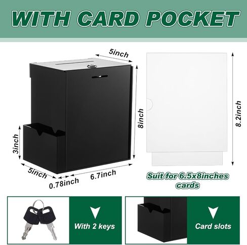 مربع اقتراح التهلك الأكريليك مع Card Pocket 7. 5 × 5 × 8 بوصات مربع تبرع آمن مع قفل ولوحة التوقيع للتصويت ، ومواد جمع الاقتراحات الخيرية (أسود) in Kuwait