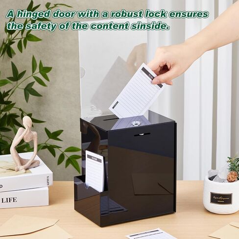 مربع اقتراح التهلك الأكريليك مع Card Pocket 7. 5 × 5 × 8 بوصات مربع تبرع آمن مع قفل ولوحة التوقيع للتصويت ، ومواد جمع الاقتراحات الخيرية (أسود) in Kuwait