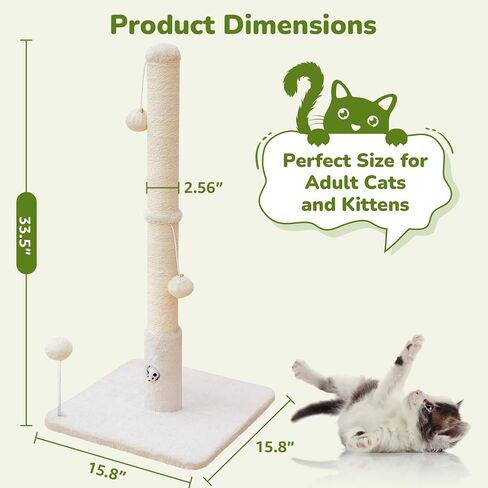 33" Tall Cat Scratching Post for Indoor Cats, Premium Sisal Scratch Posts with Cat Toys and Fun Mouse Holer for Cats at All Ages, Scratcher Tree with Reinforced Stable Base (Green) in Kuwait