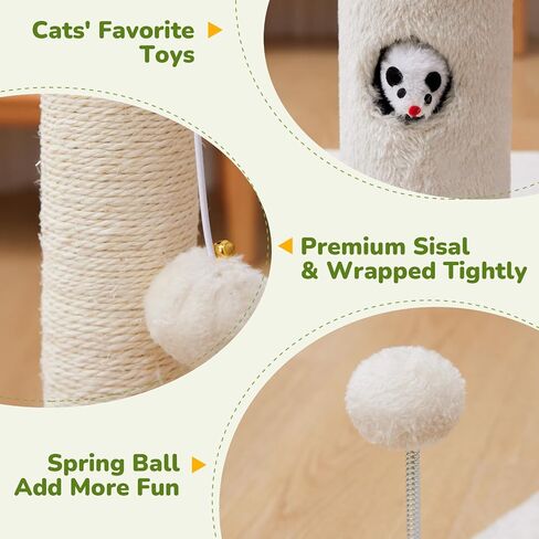 33" Tall Cat Scratching Post for Indoor Cats, Premium Sisal Scratch Posts with Cat Toys and Fun Mouse Holer for Cats at All Ages, Scratcher Tree with Reinforced Stable Base (Green) in Kuwait