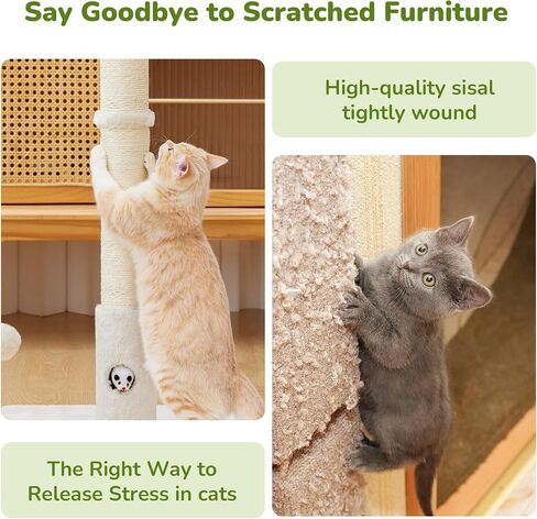 33" Tall Cat Scratching Post for Indoor Cats, Premium Sisal Scratch Posts with Cat Toys and Fun Mouse Holer for Cats at All Ages, Scratcher Tree with Reinforced Stable Base (Green) in Kuwait