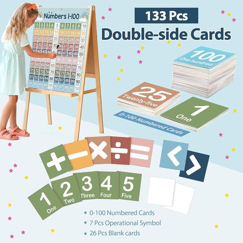 Frienda Hundreds Pocket Chart with 100 Pockets 107 Double-sided Number Cards 26 Blank Cards 1 Pen 3 Hooks Boho Number Chart 1-100 for Classroom Home Learning Counting and Organizer in Saudi Arabia