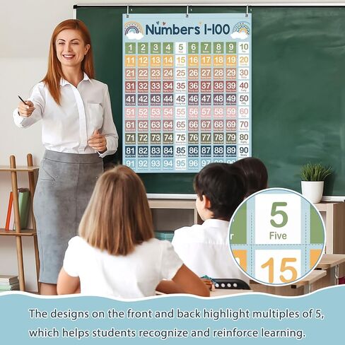 Frienda Hundreds Pocket Chart with 100 Pockets 107 Double-sided Number Cards 26 Blank Cards 1 Pen 3 Hooks Boho Number Chart 1-100 for Classroom Home Learning Counting and Organizer in Saudi Arabia