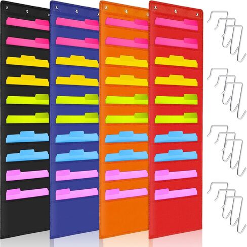 FUUTREO 4 PACK مخطط جيب التخزين الثقيل مع 40 جيوبًا 12 شماعات متأخرة معلقة منظم ملفات الجدار المنظم للمكتب المنزلي للمدرسة في الفصل الدراسي in Saudi Arabia