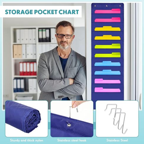 FUUTREO 4 PACK مخطط جيب التخزين الثقيل مع 40 جيوبًا 12 شماعات متأخرة معلقة منظم ملفات الجدار المنظم للمكتب المنزلي للمدرسة في الفصل الدراسي in Saudi Arabia