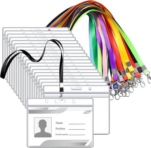 24 PCS اسم TAG Lanyards مع حامل الهوية الأفقية 12 ألوان الحبل لشارات الهوية المضادة للماء مع خطاف دوار لعمال فريق العمل المدرسي in Kuwait