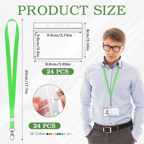 24 PCS اسم TAG Lanyards مع حامل الهوية الأفقية 12 ألوان الحبل لشارات الهوية المضادة للماء مع خطاف دوار لعمال فريق العمل المدرسي in Kuwait