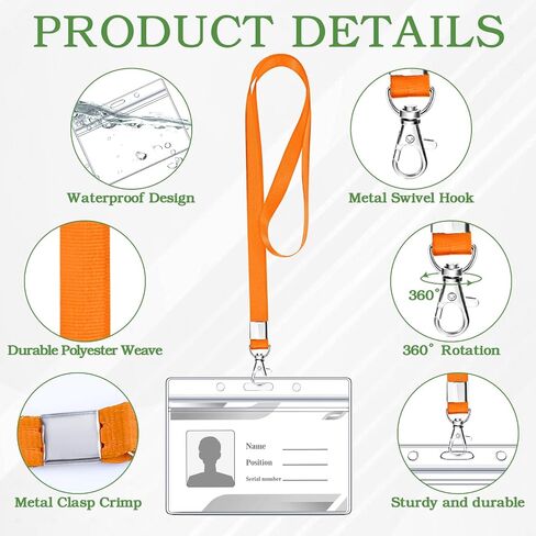 24 PCS اسم TAG Lanyards مع حامل الهوية الأفقية 12 ألوان الحبل لشارات الهوية المضادة للماء مع خطاف دوار لعمال فريق العمل المدرسي in Kuwait