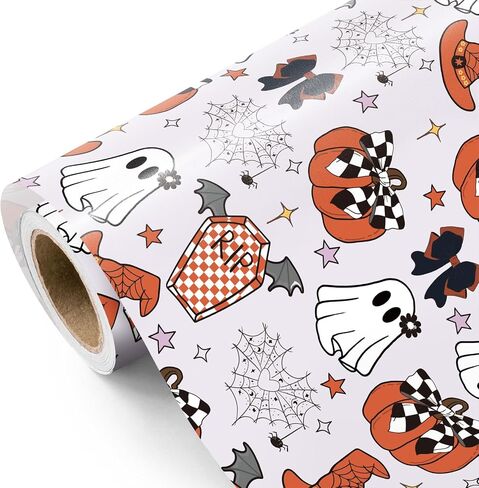 Wrapaholic Halloween Paper - Mini Roll - 17 inch × 16.5 قدم - شبح رائعتين وورقة تغليف الكتب لزخارف الهالوين ، عطلة ، حفلة in Kuwait