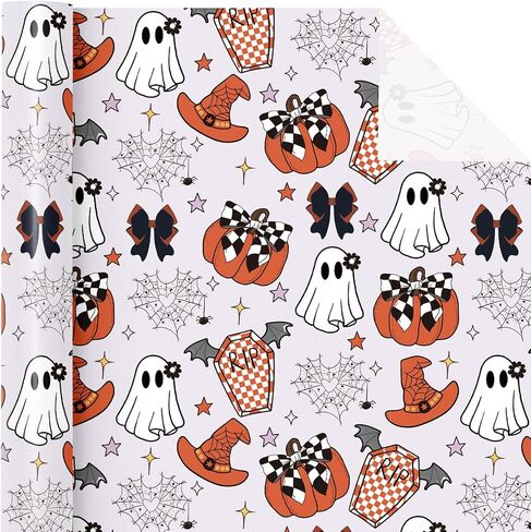 Wrapaholic Halloween Paper - Mini Roll - 17 inch × 16.5 قدم - شبح رائعتين وورقة تغليف الكتب لزخارف الهالوين ، عطلة ، حفلة in Kuwait
